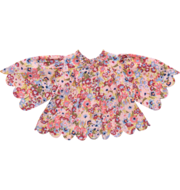 Pink Chicken Scallop Misha Top Burgundy Sketched Floral