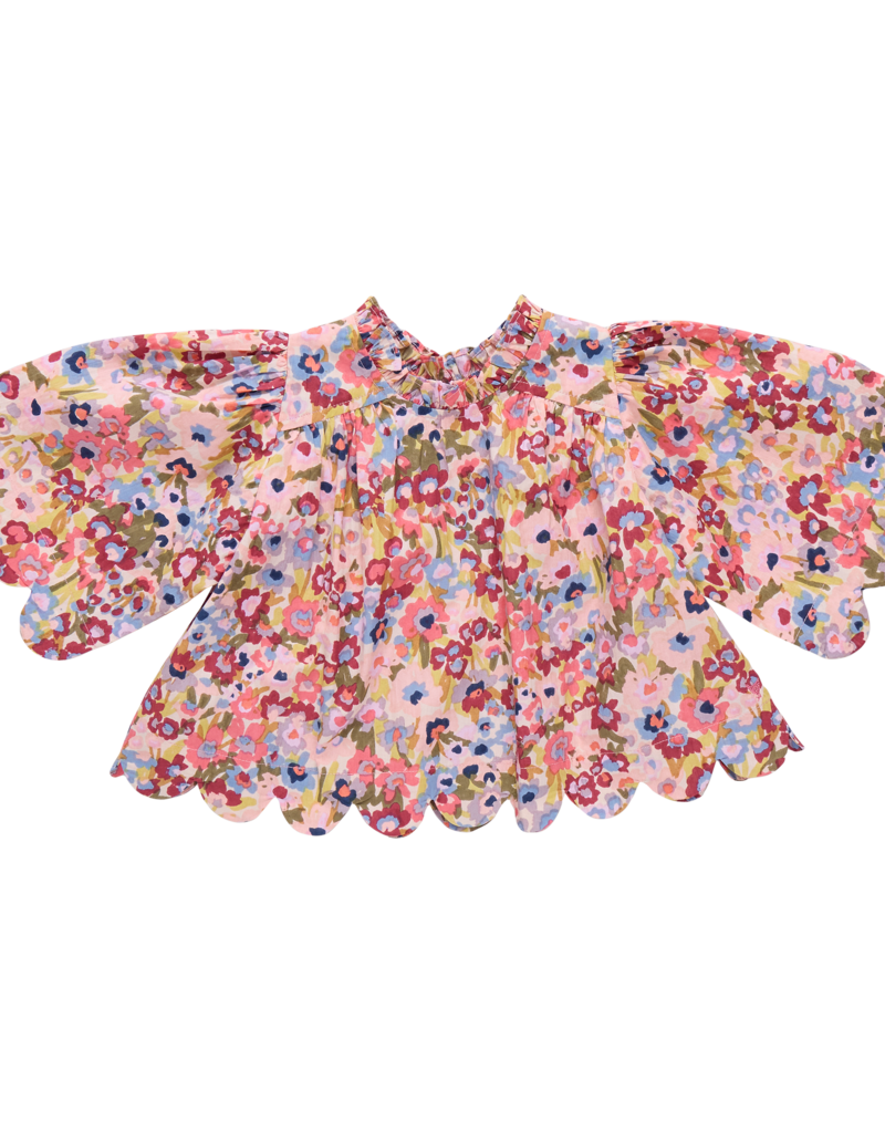 Pink Chicken Scallop Misha Top Burgundy Sketched Floral