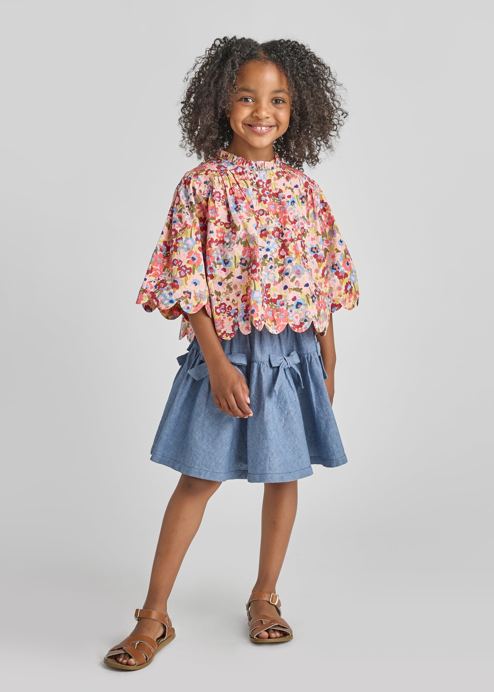 Pink Chicken Scallop Misha Top Burgundy Sketched Floral
