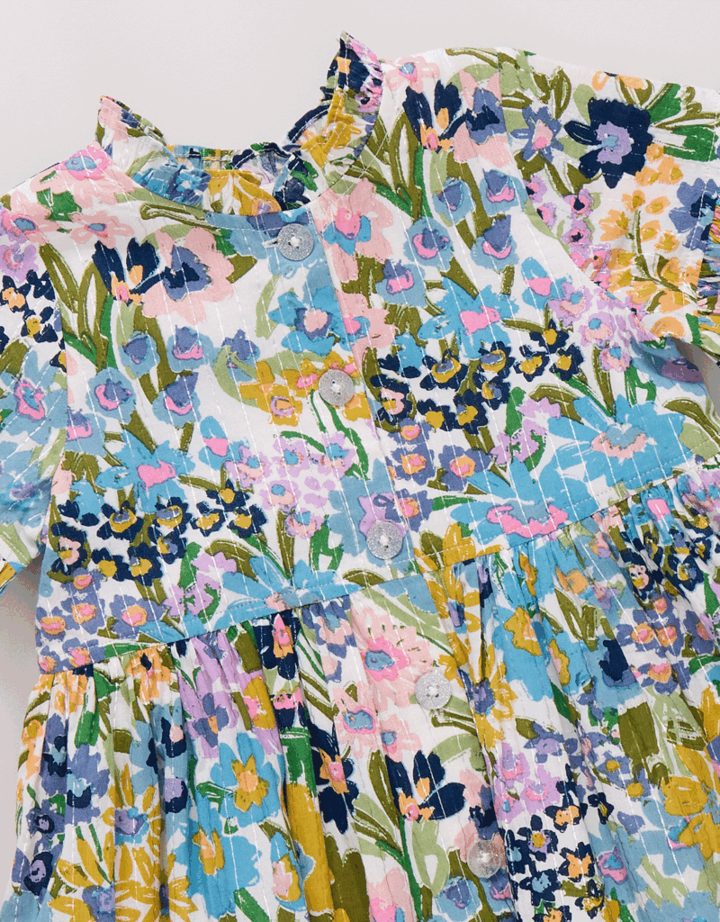 Pink Chicken Autumn Dress Blue Large Sketched Floral