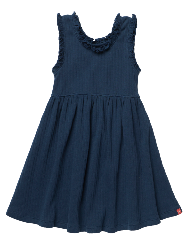 Pink Chicken Joy Ruffle Rib Dress Navy