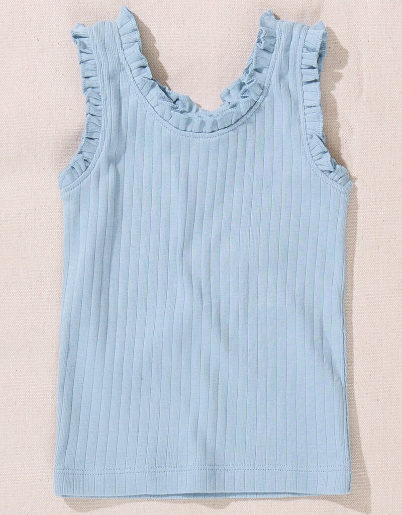 Pink Chicken joy ruffle rib tank light blue