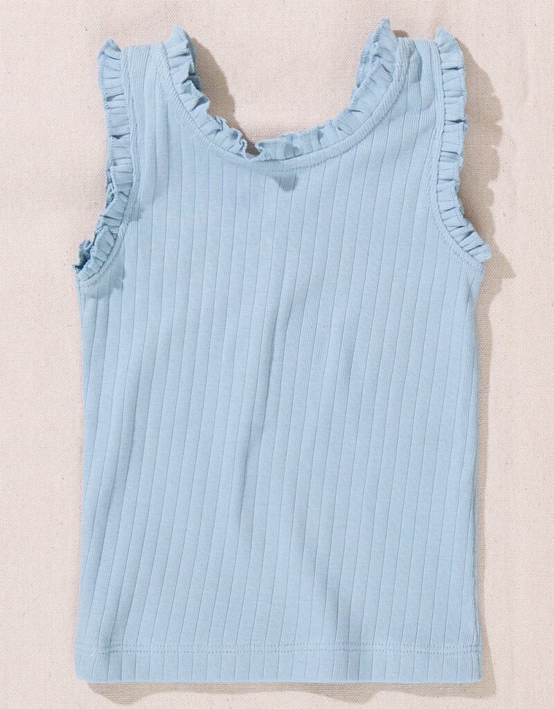 Pink Chicken joy ruffle rib tank light blue