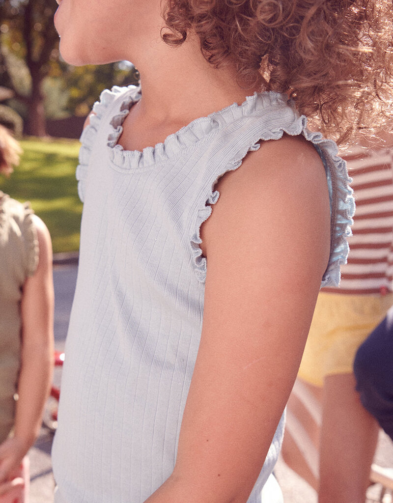 Pink Chicken joy ruffle rib tank light blue