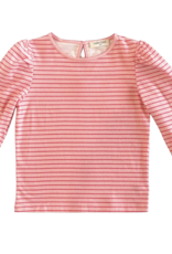 Nella June L/S Puff Sleeve Tee Pink/Red Heart Stripe