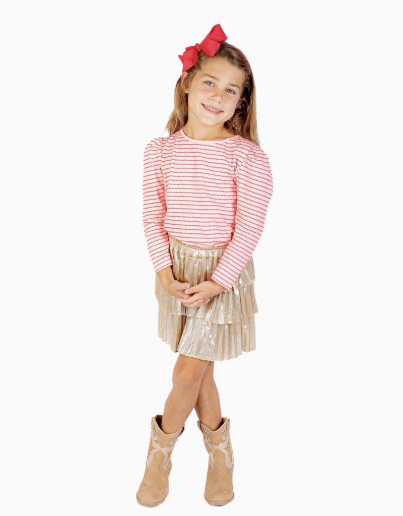 Nella June L/S Puff Sleeve Tee Pink/Red Heart Stripe