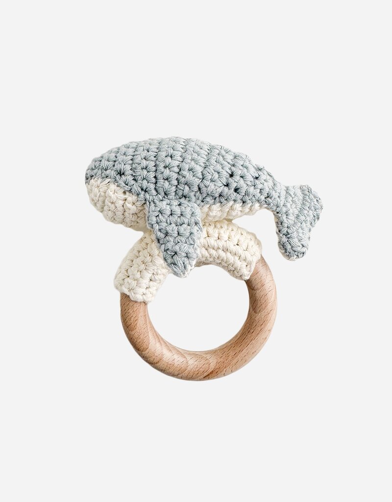 The Blueberry Hill Teether Whale Cotton Crochet Rattle