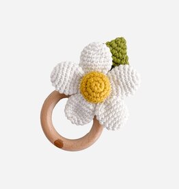 The Blueberry Hill Teether Flower White Cotton Crochet Rattle