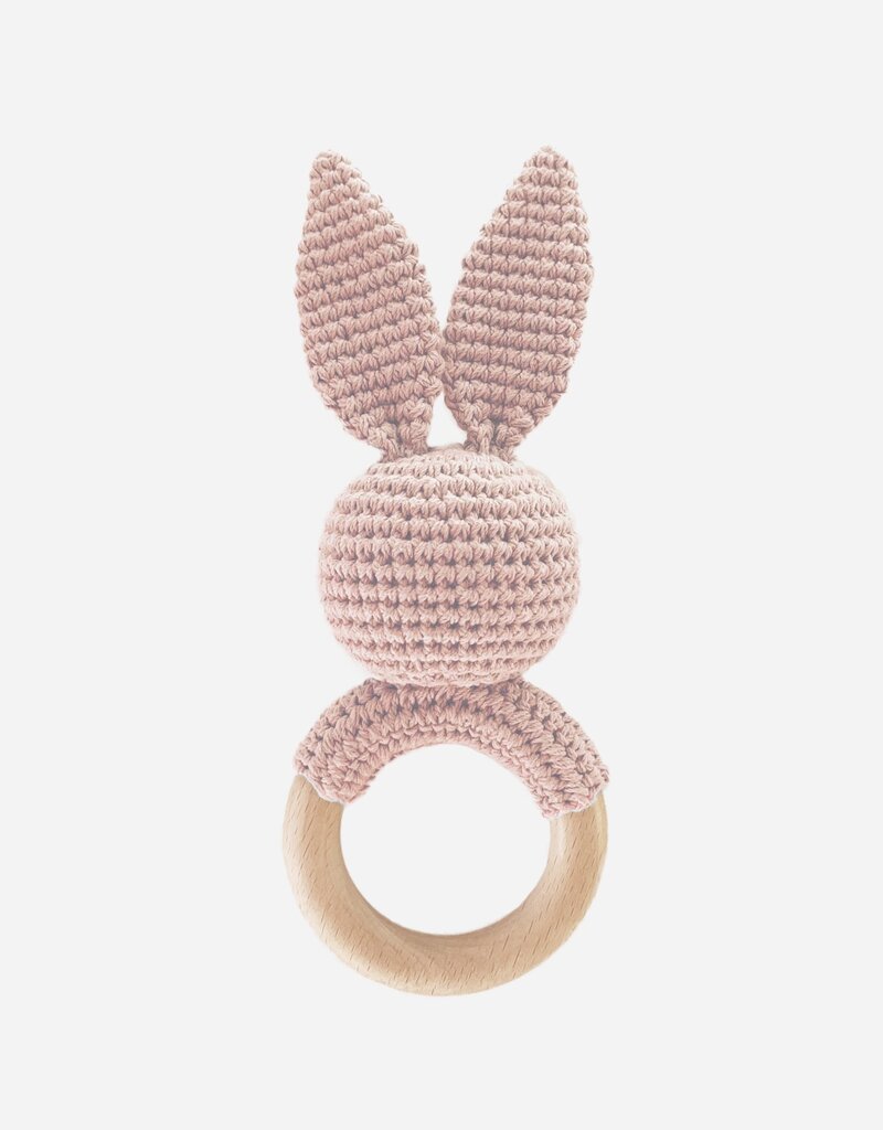 The Blueberry Hill Teether Bunny Pink Cotton Crochet Rattle