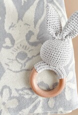 The Blueberry Hill Teether Bunny Grey Cotton Crochet Rattle