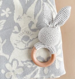 The Blueberry Hill Teether Bunny Grey Cotton Crochet Rattle