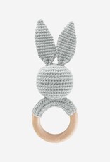 The Blueberry Hill Teether Bunny Grey Cotton Crochet Rattle