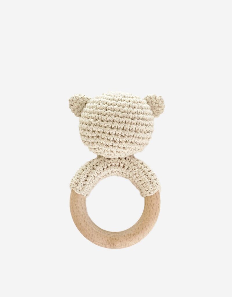 The Blueberry Hill Teether Bear Cotton  Crochet Rattle