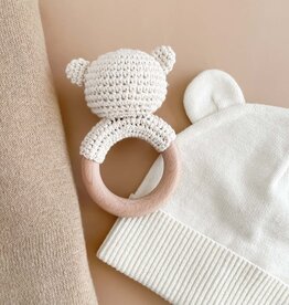 The Blueberry Hill Teether Bear Cotton  Crochet Rattle