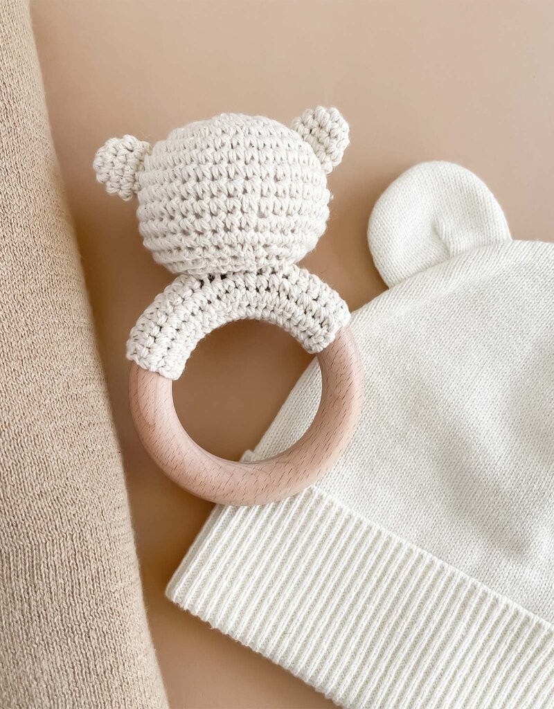 The Blueberry Hill Teether Bear Cotton  Crochet Rattle