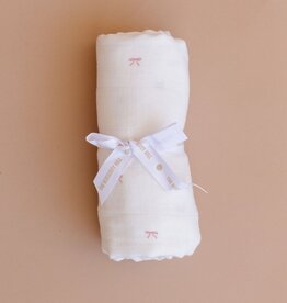 The Blueberry Hill Pink Bow Organic Muslin Blanket
