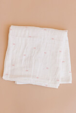 The Blueberry Hill Pink Bow Organic Muslin Blanket