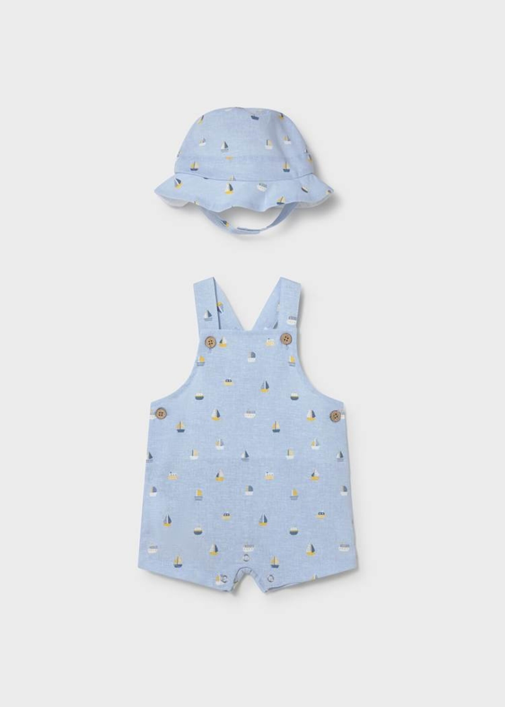 Mayoral Blue Shortall Sailboat Print w/Hat
