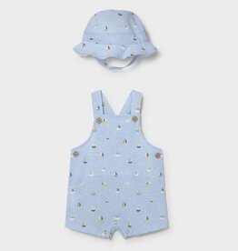 Mayoral Blue Shortall Sailboat Print w/Hat