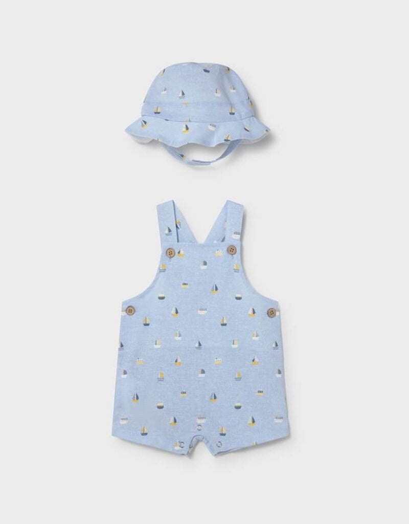 Mayoral Blue Shortall Sailboat Print w/Hat
