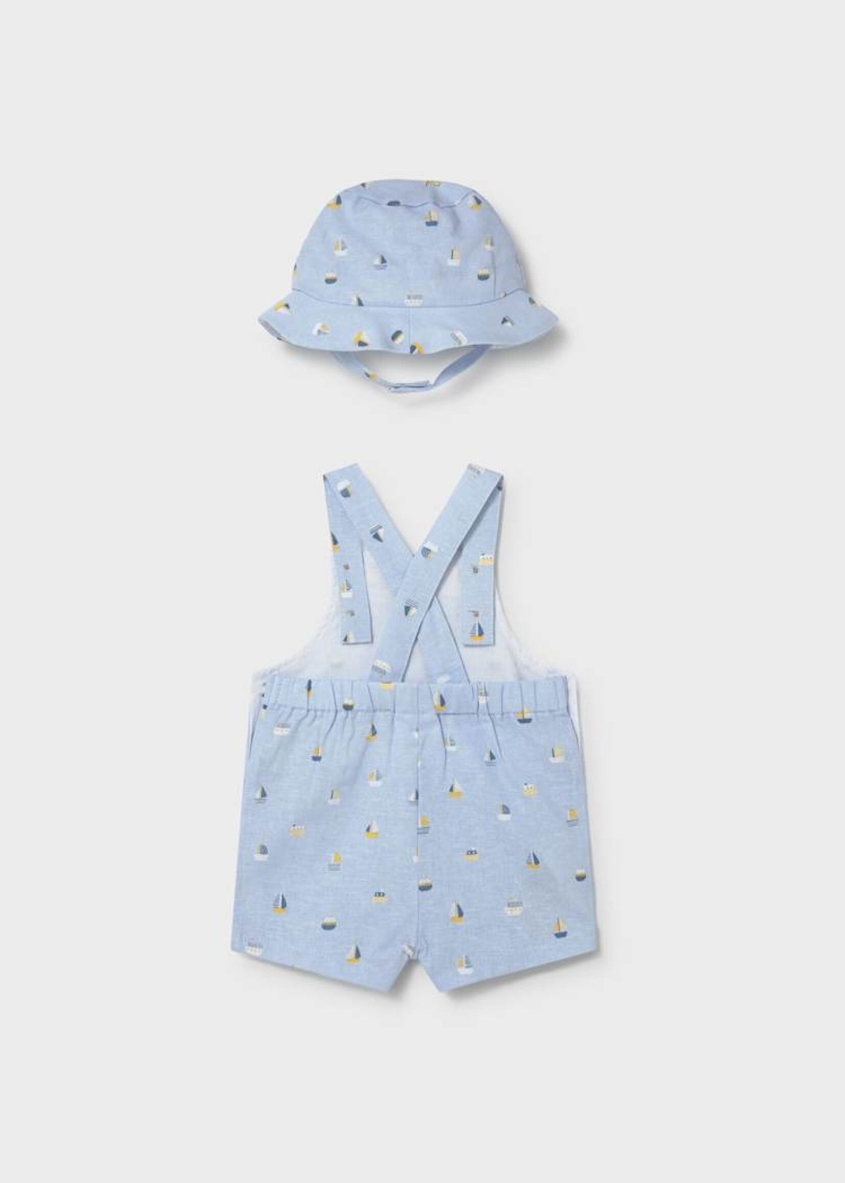 Mayoral Blue Shortall Sailboat Print w/Hat