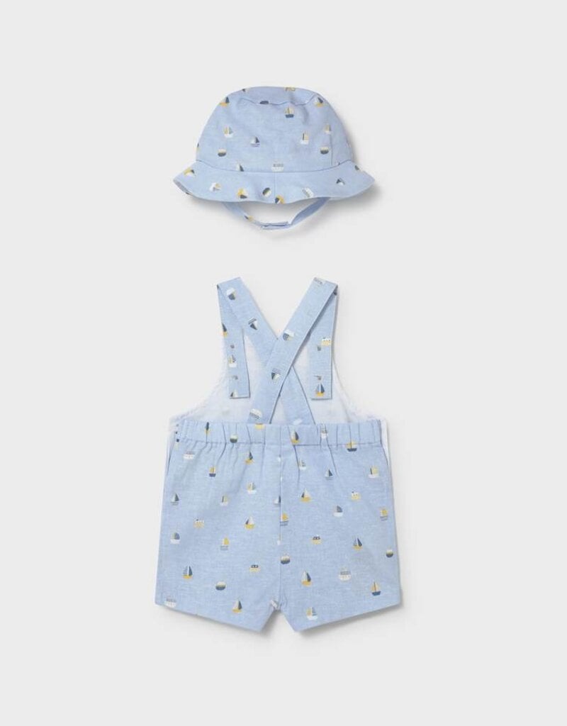 Mayoral Blue Shortall Sailboat Print w/Hat
