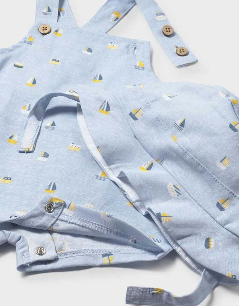 Mayoral Blue Shortall Sailboat Print w/Hat
