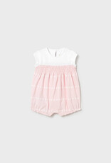 Mayoral Pink White Romper w/Smocking