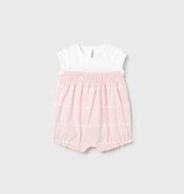Mayoral Pink White Romper w/Smocking