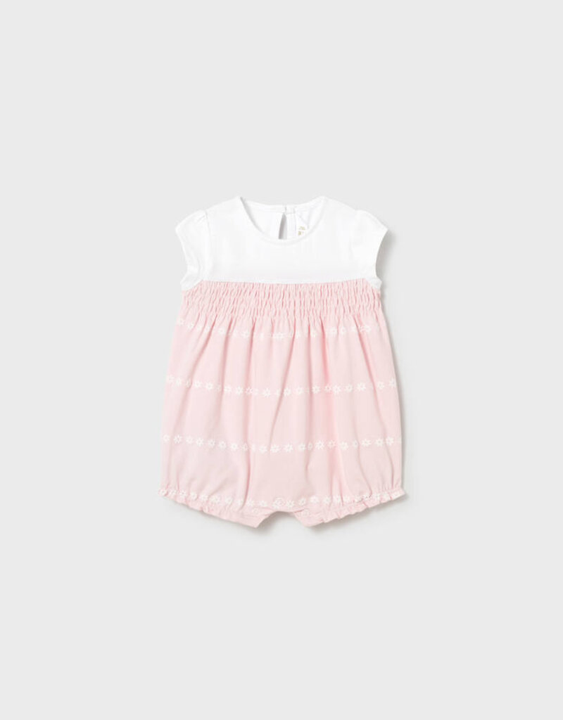 Mayoral Pink White Romper w/Smocking