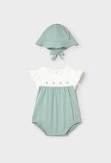 Mayoral Mint Embroidered Romper w/Hat