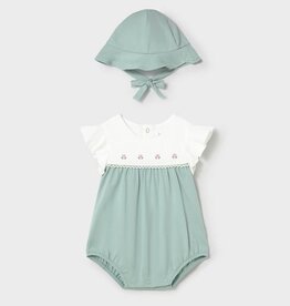 Mayoral Mint Embroidered Romper w/Hat