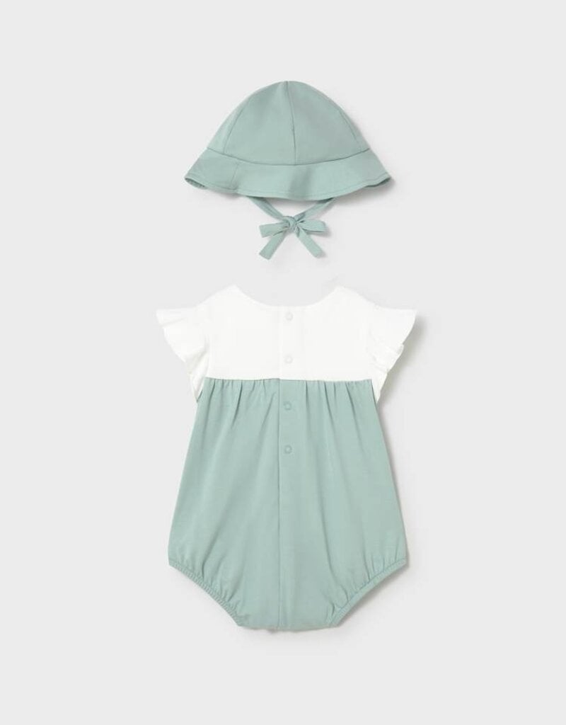 Mayoral Mint Embroidered Romper w/Hat