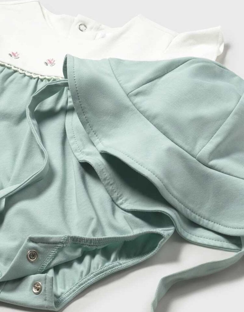 Mayoral Mint Embroidered Romper w/Hat