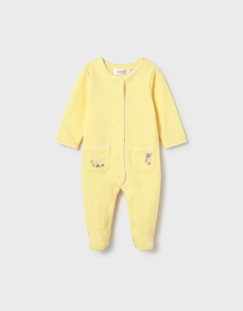 Mayoral Long Sleeve Footie Yellow w/Flowers