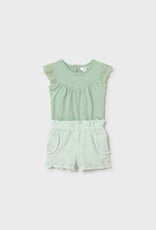 Mayoral White Collared Onesie w/Mint Bloomers