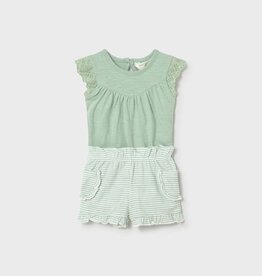 Mayoral White Collared Onesie w/Mint Bloomers