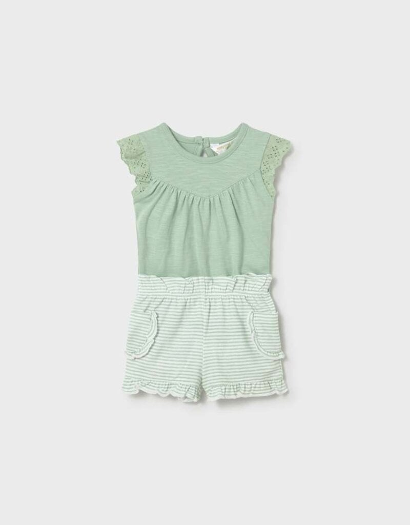 Mayoral White Collared Onesie w/Mint Bloomers