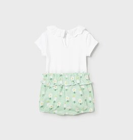 Mayoral Mint Onesie w/Mint Flowered Bloomers