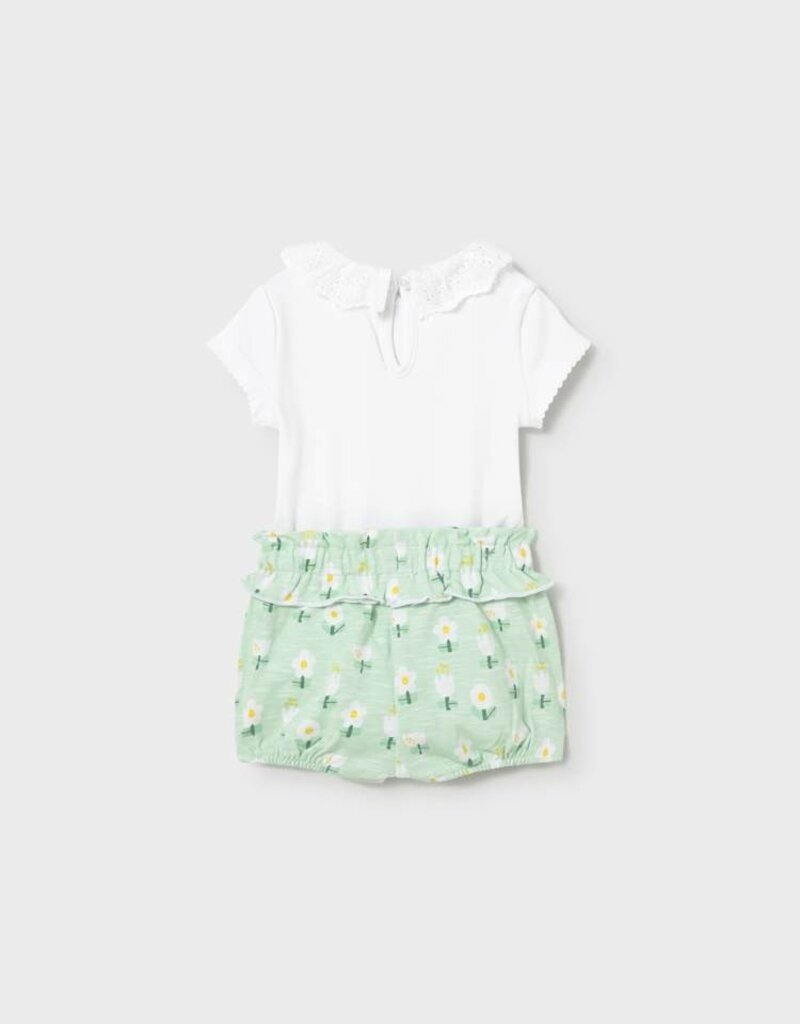 Mayoral Mint Onesie w/Mint Flowered Bloomers