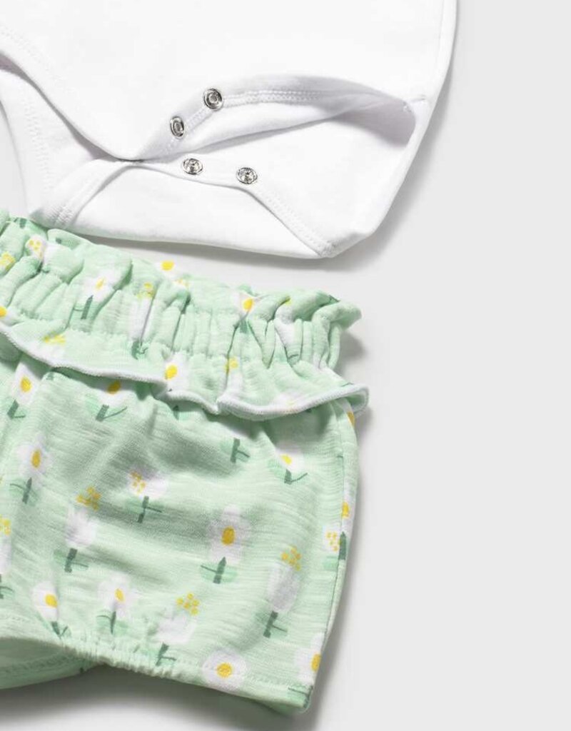 Mayoral Mint Onesie w/Mint Flowered Bloomers