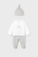 Mayoral Goose Print Silver 3pc Footed Pant Set