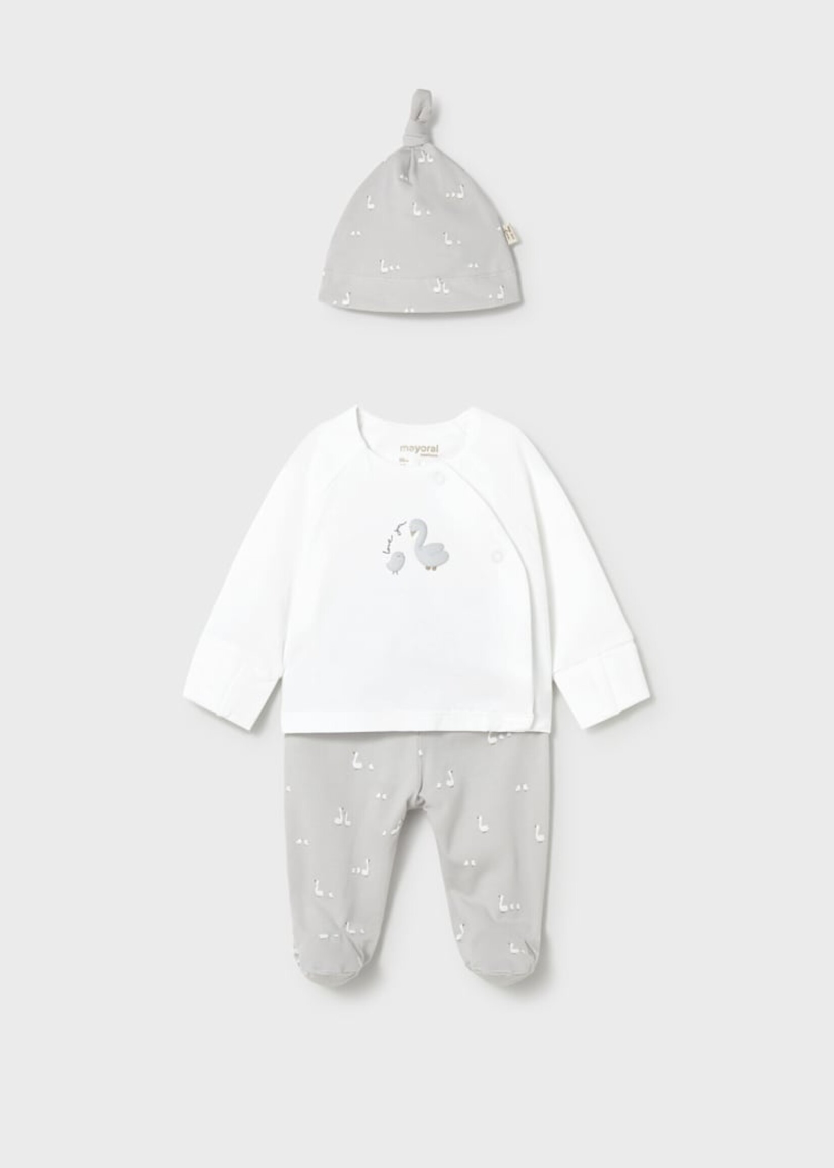 Mayoral Goose Print Silver 3pc Footed Pant Set