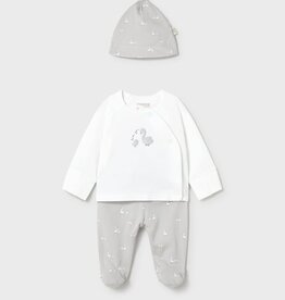 Mayoral Goose Print Silver 3pc Footed Pant Set