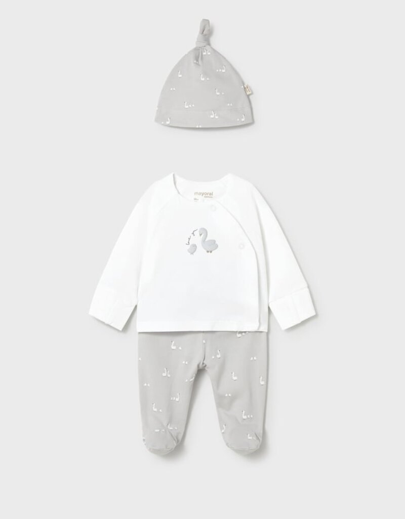 Mayoral Goose Print Silver 3pc Footed Pant Set