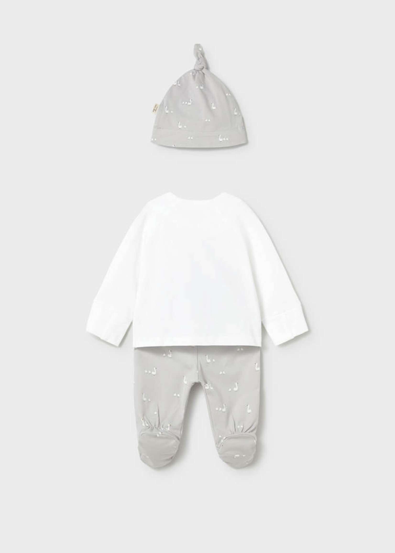 Mayoral Goose Print Silver 3pc Footed Pant Set