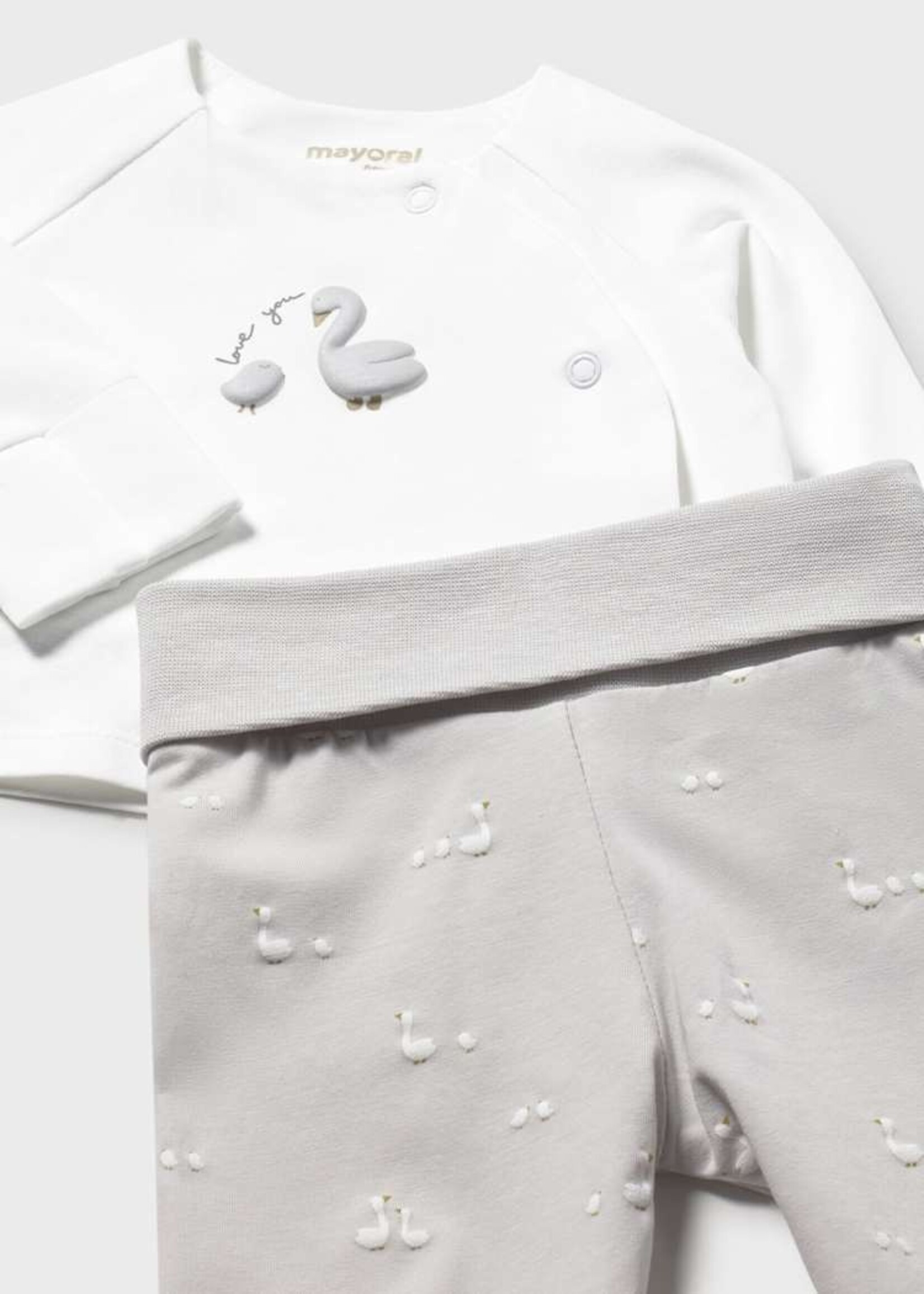 Mayoral Goose Print Silver 3pc Footed Pant Set