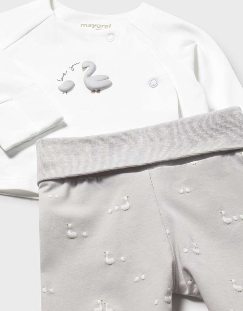 Mayoral Goose Print Silver 3pc Footed Pant Set