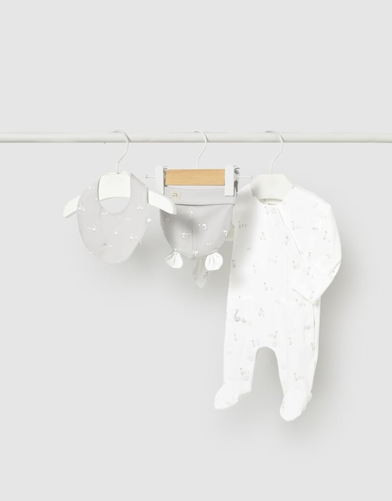 Mayoral Goose Print White 3pc Footie Set