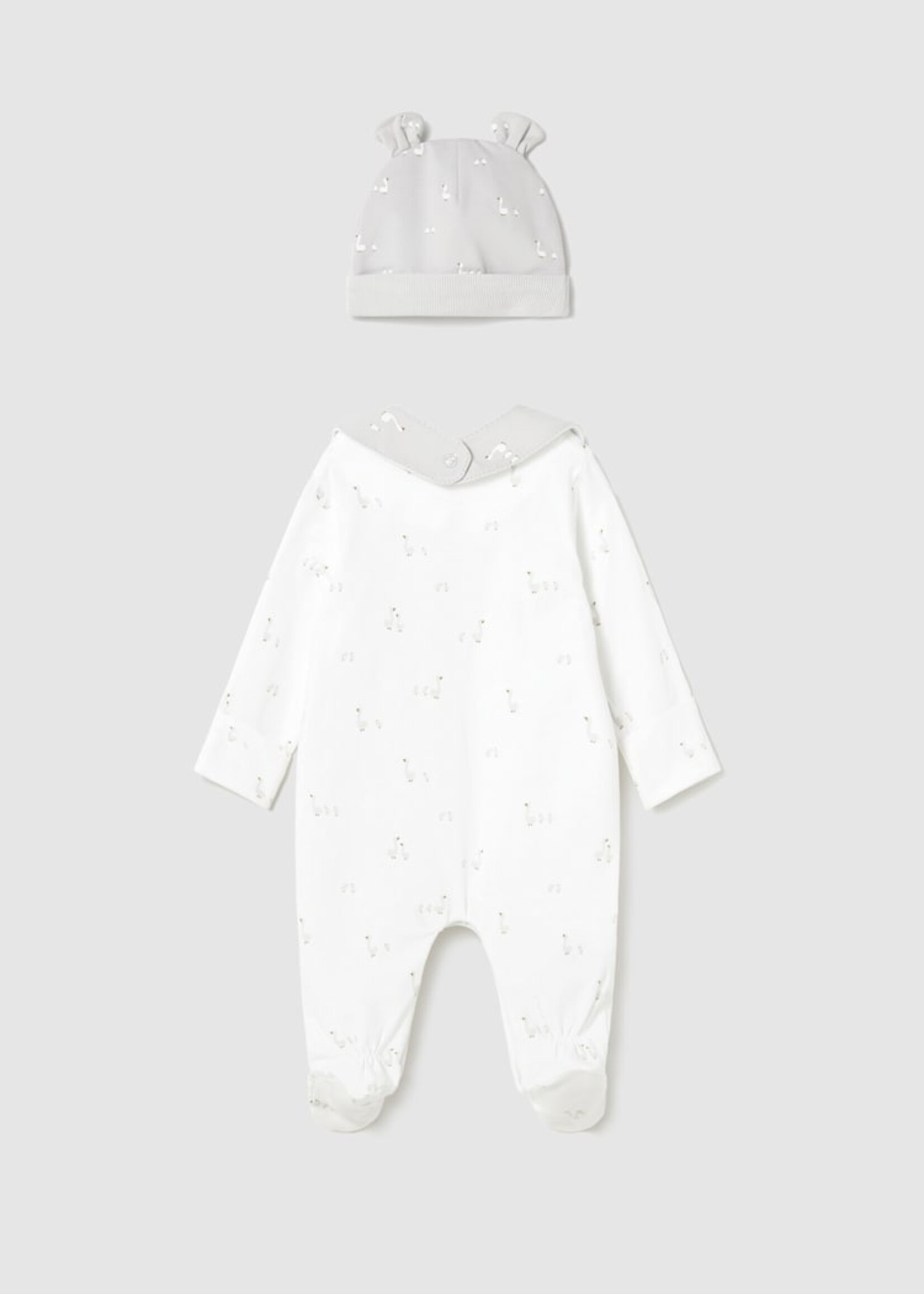 Mayoral Goose Print White 3pc Footie Set